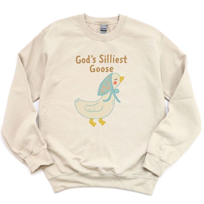 Gods Silliest Goose Faux Cross Stitched Country Vintage Style - Comfy Drop Shoulder Sweatshirt