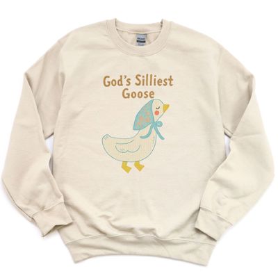 Gods Silliest Goose Faux Cross Stitched Country Vintage Style - Comfy Drop Shoulder Sweatshirt