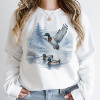 Winter Ducks Watercolor Vintage - Sweatshirt (Crewneck)  Poly-Cotton Colors (Unisex)  Gildan