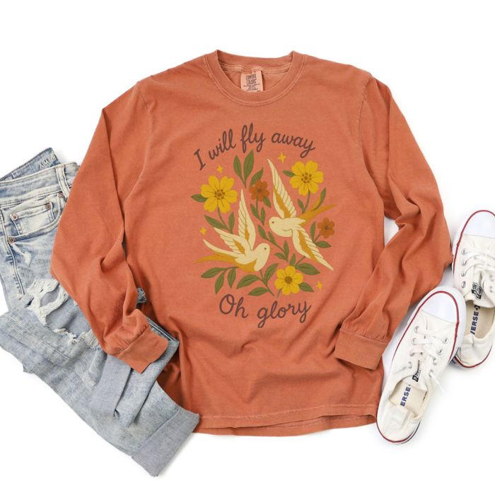 I will Fly Away Oh Glory Christian Gospel Music Theme - Long Sleeve Soft Wash Heavyweight Unisex Comfort Colors