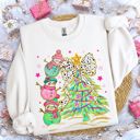  Stack Of Adorable Decorating Christmas Tree With Bow Snowmen - Comfy Drop Shoulder Sweatshirt