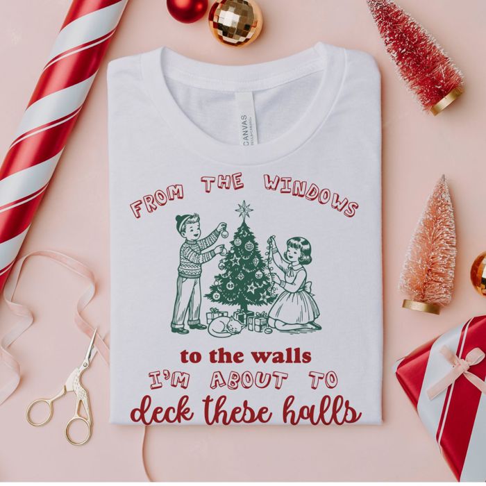 From The Windows And The Walls Im About To Deck These Halls - Vintage Retro Style Christmas - Long Sleeve