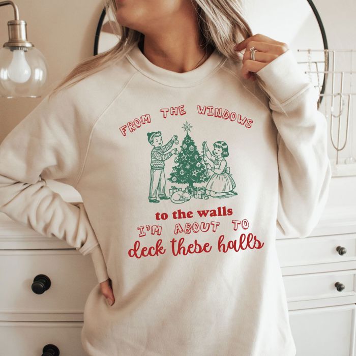 From The Windows And The Walls Im About To Deck These Halls - Vintage Retro Style Christmas - Long Sleeve