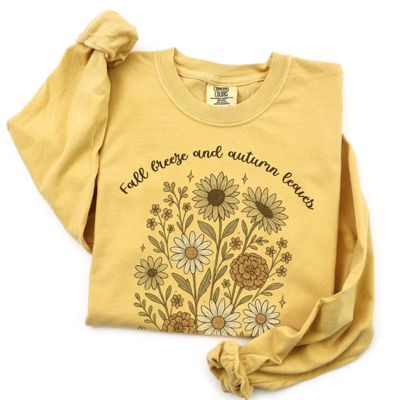 Fall Breeze and Autumn Leaves Vintage 1979s Style Flowers - Soft Washed Cotton Long Sleeve (Heavyweight) (Unisex) Comfort Colors