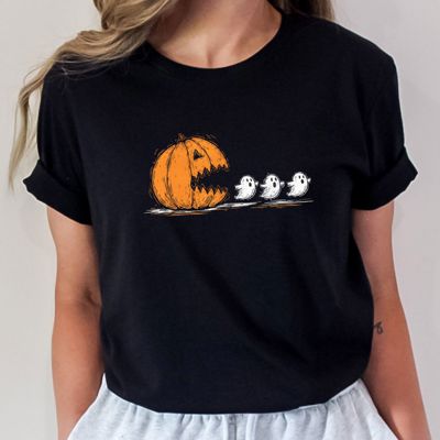 Pumpkin Gamer Character Chasing Cute Ghosts - Soft Longer Length Bella Canvas