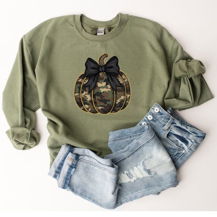 Faux Glitter Camo Pumpkin Hallowen Vibes - Comfy Drop Shoulder Sweatshirt