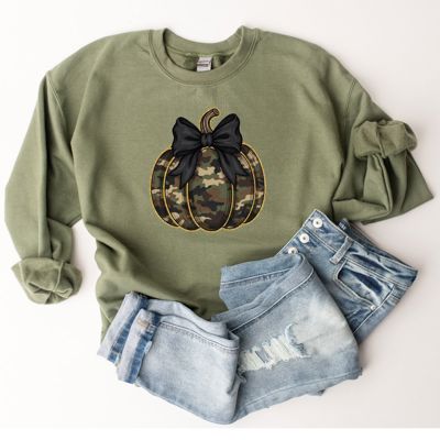 Faux Glitter Camo Pumpkin Hallowen Vibes - Comfy Drop Shoulder Sweatshirt