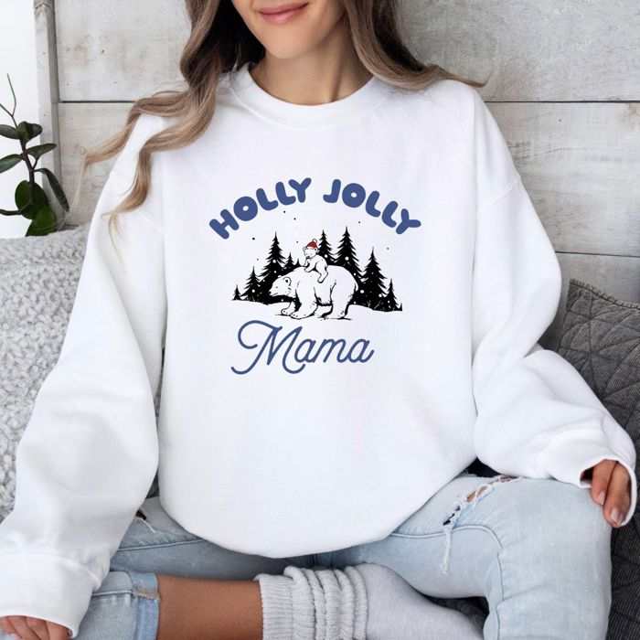 Holly Jolly Mama Polar Bear and Cub Cute Christmas - Comfy Drop Should Sweatshirt