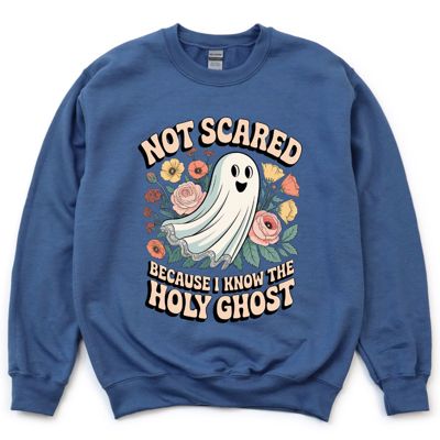 Not Scared Because I Know The Holy Ghost Christian Halloween Cute - Comfy Drop Shoulder Sweatshirt