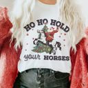  Ho Ho Hold Your Horses Vintage Santa Claus North Pole - T-Shirt (Crewneck)  100 Cotton Solid Colors Jersey Tee (Unisex)  Bella Canvas, T-Shirt (Crewneck)  P