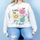  Happy To See Your Face Cutesy Fall Apples For The Teacher Kawaii Style - Super Comfy Drop Shoulder Style Sweatshirt