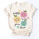  Happy To See Your Face Cutesy Fall Apples For The Teacher Kawaii Style - Heathered or 100 Percent Cotton Soft Bella Canvas T-Shirt