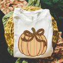  Seersucker Cheetah Print Striped Faux Fabric Pumpkin with Rick Rack Detailing Perfect For Fall - T-Shirt (Crewneck)  100 Cotton Solid Colors Jersey Tee (Uni