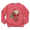  Classic Christmas Santa Claus With Plaid Accents And Floral Bag - Comfy Drop Shoulder Sweatshirt