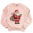  Classic Christmas Santa Claus With Plaid Accents And Floral Bag - Comfy Drop Shoulder Sweatshirt