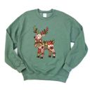  Quilted Folk Art Christmas Reindeer Printed - Comfy Drop Shoulder Sweatshirt