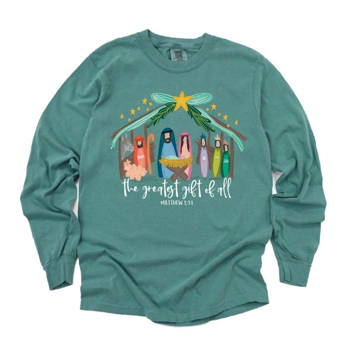 Greatest Gift of All Christ Centered Christmas Nativity - Long Sleeve (Heavyweight)  (Unisex) Comfort Colors
