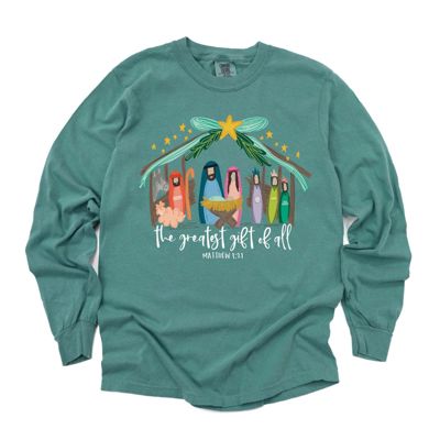 Greatest Gift of All Christ Centered Christmas Nativity - Long Sleeve (Heavyweight)  (Unisex) Comfort Colors