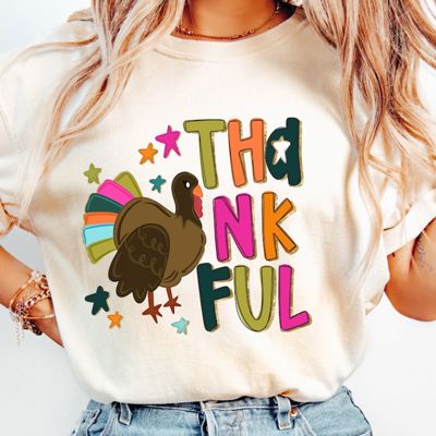 Thankful Faux Sparkle Thanksgiving Turkey - T-Shirt (Crewneck)  100 Cotton Heavyweight Tee (Unisex)  Comfort Colors