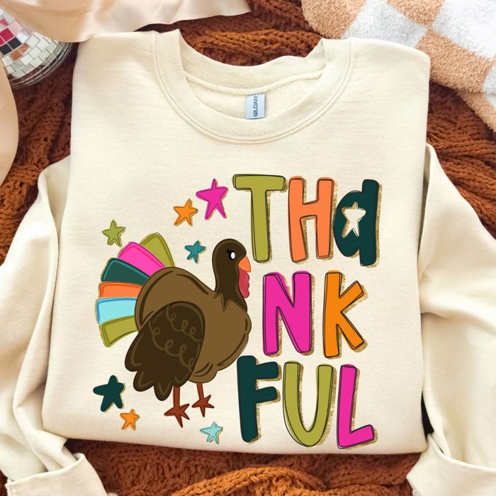 Thanksgiving Thankful Sparkle Turkey - Unisex Softstyle Midweight Crewneck Sweatshirt