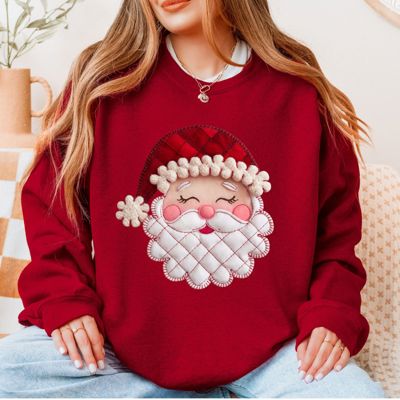 Felted Faux Quilted 1980s Style Santa Claus Christmas Plaid - Sweatshirt (Crewneck)  Poly-Cotton Colors (Unisex)  Gildan