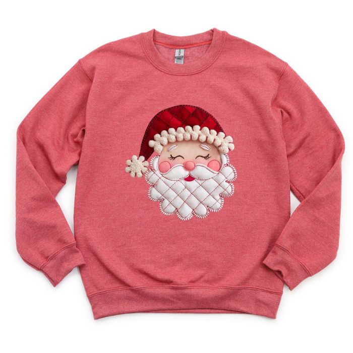 Felted Faux Quilted 1980s Style Santa Claus Christmas Plaid - Sweatshirt (Crewneck)  Poly-Cotton Colors (Unisex)  Gildan