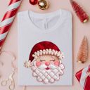  Faux Quilted 1980s Style Vintage Santa Claus Christmas - T-Shirt (Crewneck)  100 Cotton Solid Colors Jersey Tee (Unisex)  Bella Canvas, T-Shirt (Crewneck)  