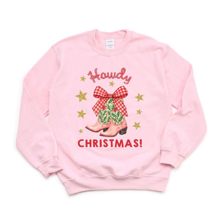 Howdy Christmas Cowboy Boots - Sweatshirt (Crewneck)  Poly-Cotton Colors (Unisex)  Gildan