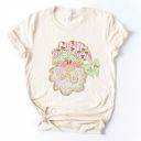  Preppy Bow Santa Claus With Faux Glitter Accents - T-Shirt (Crewneck)  100 Cotton Solid Colors Jersey Tee (Unisex)  Bella Canvas, T-Shirt (Crewneck)  Poly-C