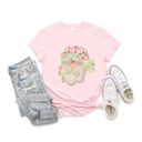  Preppy Bow Santa Claus With Faux Glitter Accents - T-Shirt (Crewneck)  100 Cotton Solid Colors Jersey Tee (Unisex)  Bella Canvas, T-Shirt (Crewneck)  Poly-C