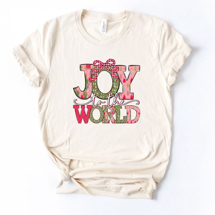 Joy To The World Cheerful Christmas Holiday Sketch - Soft Longer Length Bella Canvas Tee