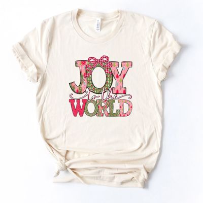 Joy To The World Cheerful Christmas Holiday Sketch - Soft Longer Length Bella Canvas Tee