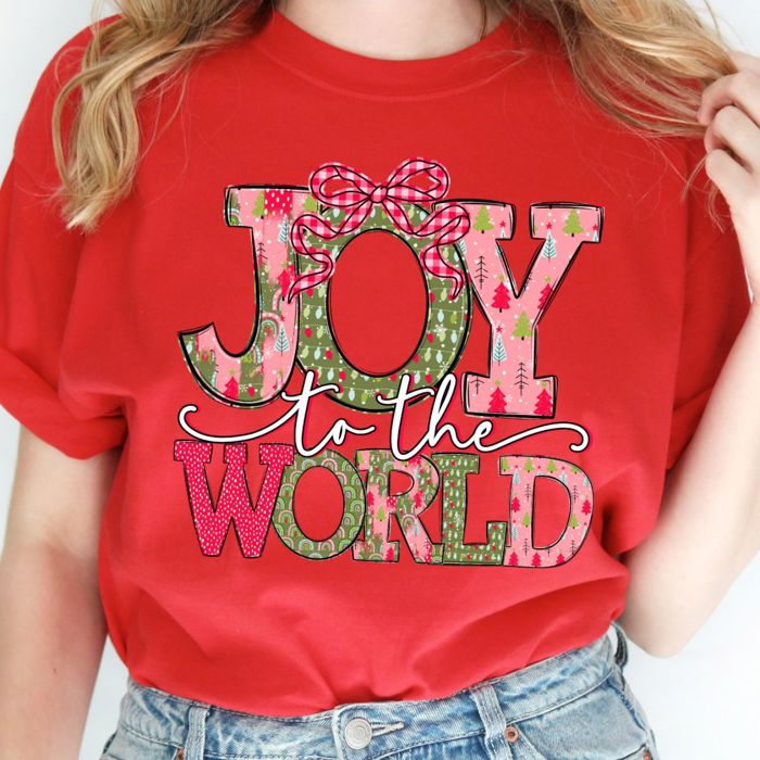 Joy To The World Cheerful Christmas Holiday Sketch - Soft Longer Length Bella Canvas Tee