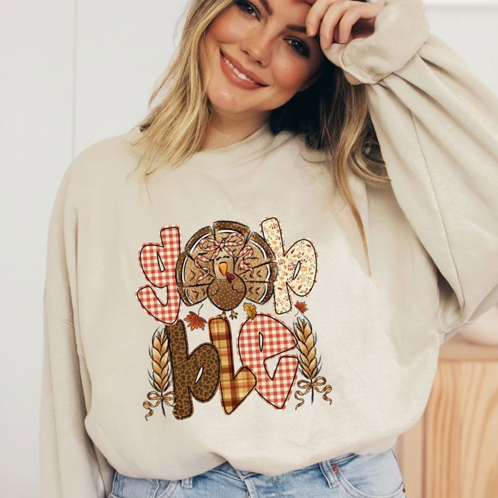 Cute Gobble Turkey Thanksgiving Fall - Comfy Drop Shoulder Sweatshirt