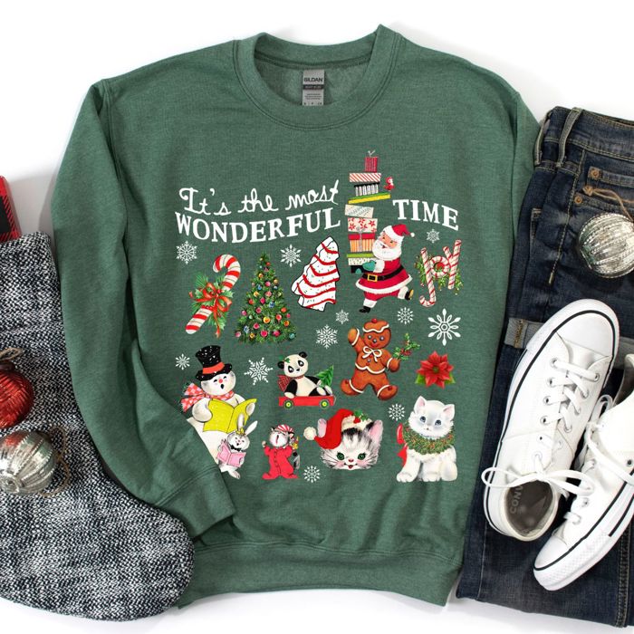 Its The Most Wonderful Time Of The Year - Vintage Christmas Holiday Card Cut Outs - Sweatshirt (Crewneck)  Poly-Cotton Colors (Unisex)  Gildan