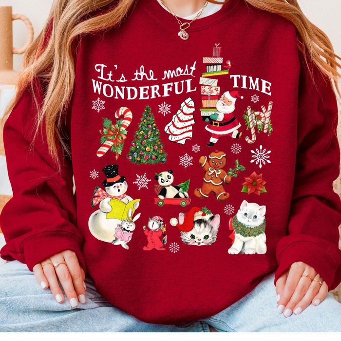 Its The Most Wonderful Time Of The Year - Vintage Christmas Holiday Card Cut Outs - Sweatshirt (Crewneck)  Poly-Cotton Colors (Unisex)  Gildan