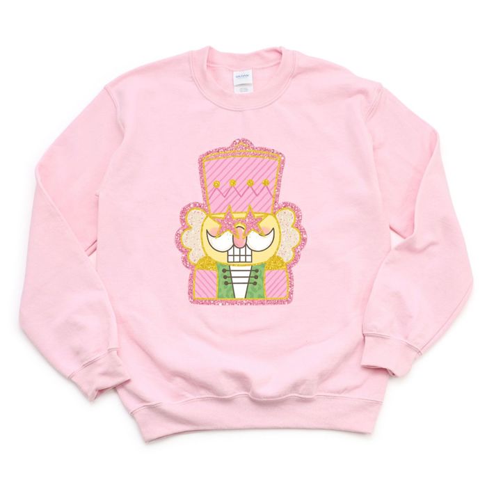 Faux Sparkle Pink Christmas Nutcracker  - Sweatshirt (Crewneck)  Poly-Cotton Colors (Unisex)  Gildan