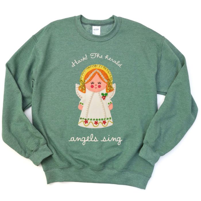 Hark The Herald Angels Sing Simple Vintage Sequins and Sparkles - Sweatshirt (Crewneck)  Poly-Cotton Colors (Unisex)  Gildan, Unisex Softstyle Midweight Cre