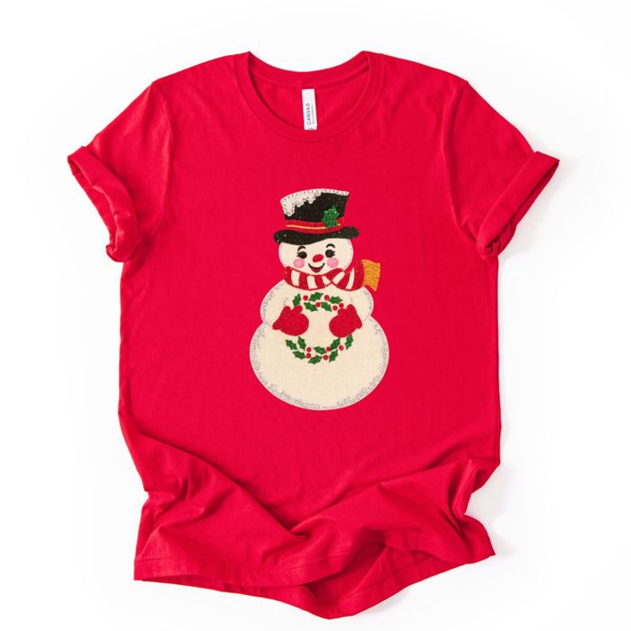 Faux Sparkle Snowman Vintage Christmas Card Style - Soft and Comfy Bella Canvas Tee