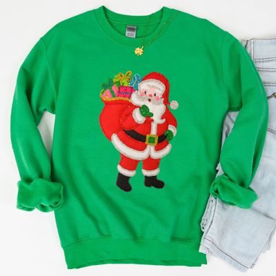 Vintage Style Felt Faux Sparkly Christmas Santa - Sweatshirt (Crewneck)  Poly-Cotton Colors (Unisex)  Gildan