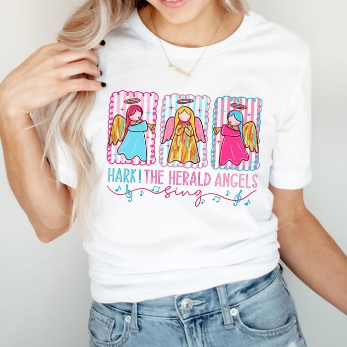 Hark the Herald Angels Sing Faux Glitter Christmas - Soft and Comfy Bella Canvas T-Shirt