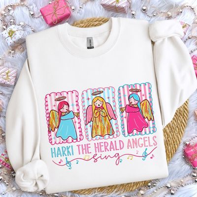 Hark The Herald Angels Sing Christmas Carol Christian Baby Jesus - Sweatshirt (Crewneck)  Poly-Cotton Colors (Unisex)  Gildan