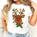  Glitter Rudolph With Christmas Lights and Holly - Soft and Comfy Bella Canvas T-Shirt