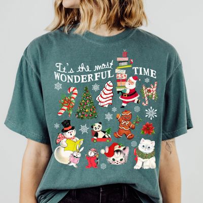 Its The Most Wonderful Time Of The Year Vintage Christmas - T-Shirt (Crewneck)  100 Percent Soft Wash Cotton Heavyweight Tee (Unisex)  Comfort Colors