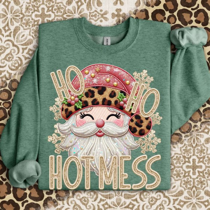HO HO HOtmess Santa Claus Glitter Christmas Cuteness - Comfy Drop Shoulder Sweatshirt