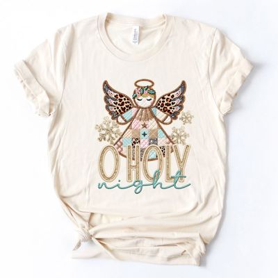 O Holy Night Christmas Quilted Angel With Animal Print - Soft Bella Canvas T-Shirt