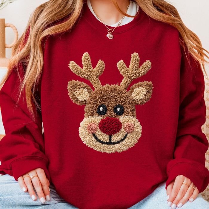 Latch Hook Rudolph The Red Nosed Reindeer Christmas Cheer - Comfy Drop Shoulder Sweatshirt