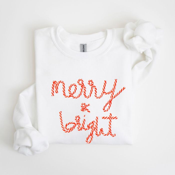 Merry And Bright Candy Cane String Christmas Design - Soft, Comfy Sweathshirt