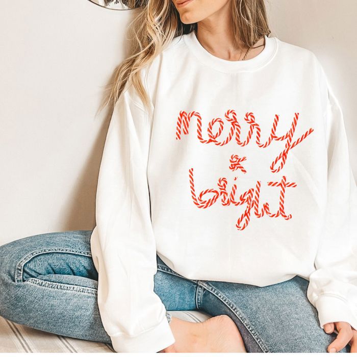 Merry And Bright Candy Cane String Christmas Design - Soft, Comfy Sweathshirt