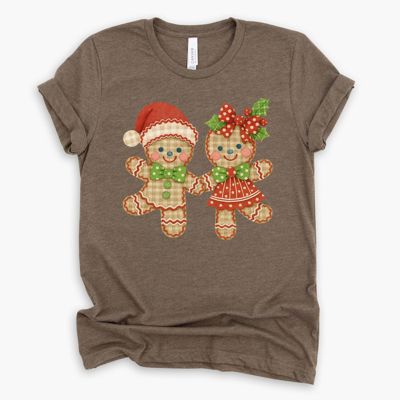 Cute Gingham Gingerbread Couple Gingerbread Man - Comfy and Soft Bella Canvas T-Shirt